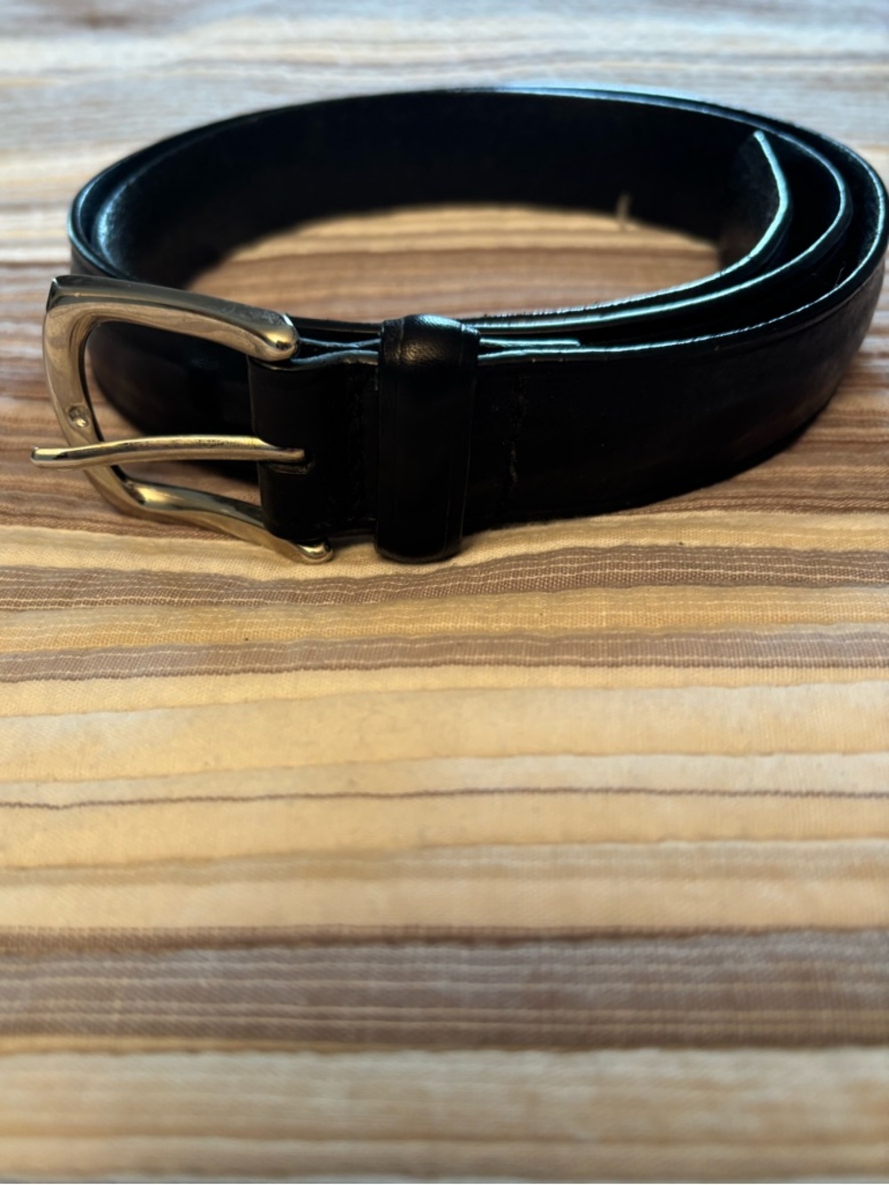 Johnston & Murphy Black Leather Belt with Silver Buckle